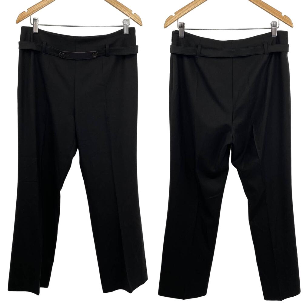 Akris Punto Wool Trousers High Rise Straight Leg Pleated Leather Belt Size 12